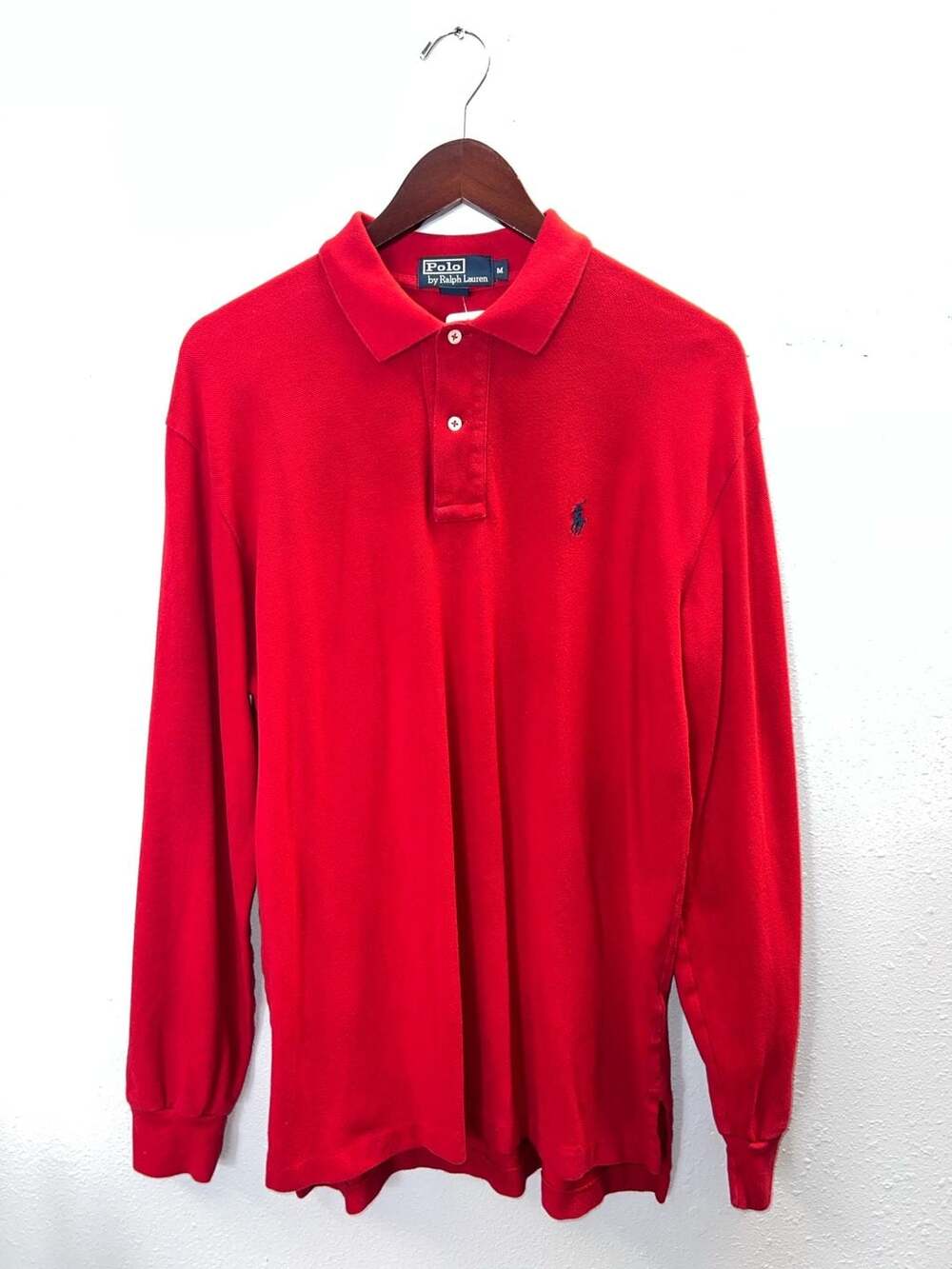 Vintage 90s Polo Ralph Lauren Long Sleeve Polo Shirt Mens Medium Red Navy Pony⁠